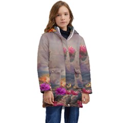 Floral Blossoms  Kids  Hooded Longline Puffer Jacket by Internationalstore