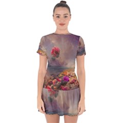 Floral Blossoms  Drop Hem Mini Chiffon Dress by Internationalstore