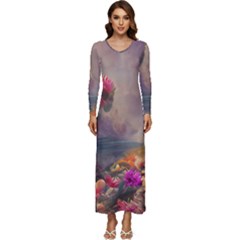 Floral Blossoms  Long Sleeve Longline Maxi Dress by Internationalstore