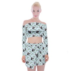 Animal Panda Bamboo Seamless Pattern Off Shoulder Top With Mini Skirt Set by Pakjumat