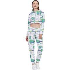 Guitars Music Notes Seamless Pattern Cropped Zip Up Lounge Set