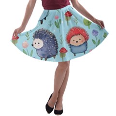 Hedgehogs Animal A-line Skater Skirt by Pakjumat