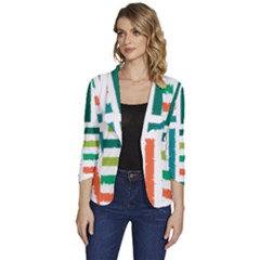 Striped Colorful Pattern Graphic Women s One-button 3/4 Sleeve Short Jacket by Pakjumat