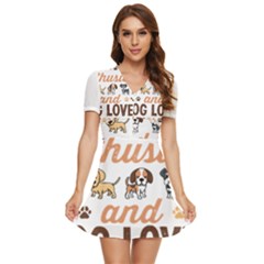 Calligraphy T- Shirt Calligraphy Enthusiast And Dog Lover Gift T- Shirt V-neck High Waist Chiffon Mini Dress