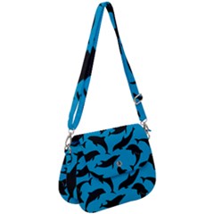 Dolphin Silhouette Pattern Saddle Handbag by Pakjumat