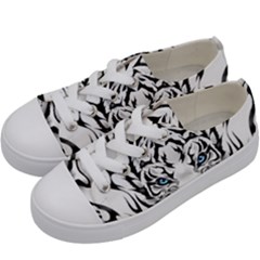 White And Black Tiger Kids  Low Top Canvas Sneakers by Sarkoni