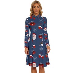 Christmas Background Design Pattern Long Sleeve Shirt Collar A-line Dress