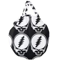 Black And White Deadhead Grateful Dead Steal Your Face Pattern Giant Round Zipper Tote by Sarkoni