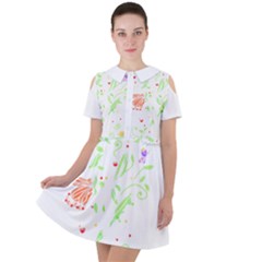 Flowers Art T- Shirtflowers T- Shirt (19) Short Sleeve Shoulder Cut Out Dress 