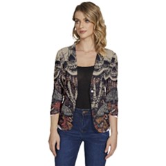 Gray And Multicolored Skeleton Illustration Women s One-button 3/4 Sleeve Short Jacket by uniart180623