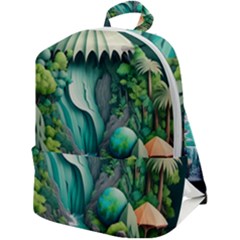 Waterfall Jungle Nature Paper Craft Trees Tropical Zip Up Backpack by uniart180623