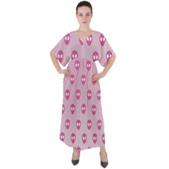 Alien Pattern Pink V-neck Boho Style Maxi Dress by Ket1n9