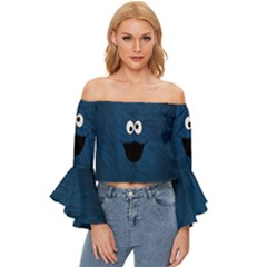 Funny Face Off Shoulder Flutter Bell Sleeve Top by Ket1n9