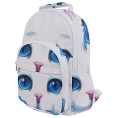 Cute White Cat Blue Eyes Face Rounded Multi Pocket Backpack by Ket1n9