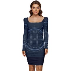 Minimalistic Knowledge Mathematics Trigonometry Women Long Sleeve Ruched Stretch Jersey Dress by Ket1n9