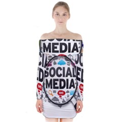 Social Media Computer Internet Typography Text Poster Long Sleeve Off Shoulder Dress by Ket1n9