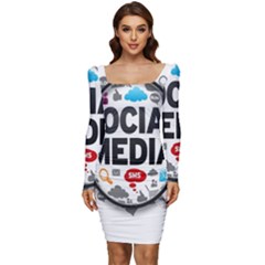 Social Media Computer Internet Typography Text Poster Women Long Sleeve Ruched Stretch Jersey Dress by Ket1n9