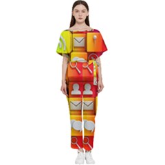 Colorful 3d Social Media Batwing Lightweight Chiffon Jumpsuit by Ket1n9