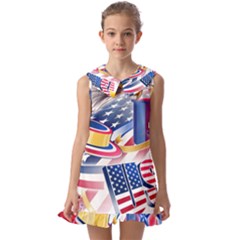 Independence Day United States Of America Kids  Pilgrim Collar Ruffle Hem Dress by Ket1n9