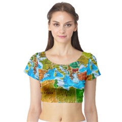 World Map Short Sleeve Crop Top by Ket1n9