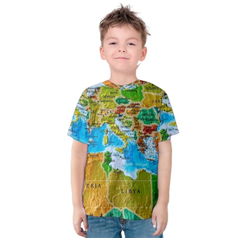 World Map Kids  Cotton T-shirt by Ket1n9