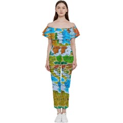 World Map Bardot Ruffle Jumpsuit