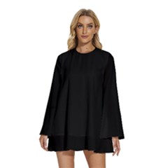 Black Round Neck Long Sleeve Bohemian Style Chiffon Mini Dress