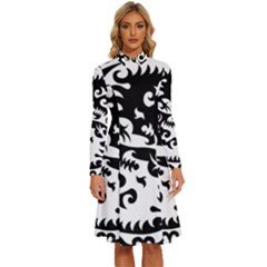 Ying Yang Tattoo Long Sleeve Shirt Collar A-line Dress by Ket1n9