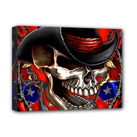 Confederate Flag Usa America United States Csa Civil War Rebel Dixie Military Poster Skull Deluxe Canvas 16  X 12  (stretched)  by Ket1n9