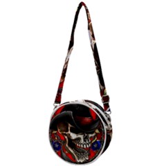 Confederate Flag Usa America United States Csa Civil War Rebel Dixie Military Poster Skull Crossbody Circle Bag by Ket1n9