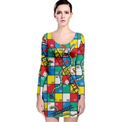 Snakes And Ladders Long Sleeve Velvet Bodycon Dress by Ket1n9