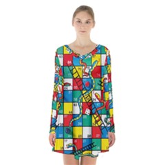 Snakes And Ladders Long Sleeve Velvet V-neck Dress by Ket1n9