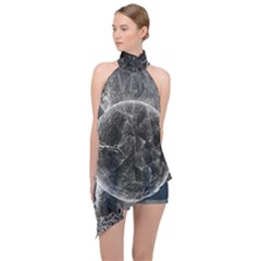 Space-universe-earth-rocket Halter Asymmetric Satin Top by Ket1n9