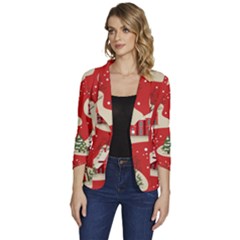 Christmas New Year Seamless Pattern Women s One-button 3/4 Sleeve Short Jacket by Ket1n9