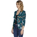 Christmas Seamless Pattern With Candies Snowflakes Women s One-Button 3/4 Sleeve Short Jacket View2