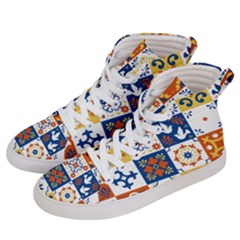 Mexican-talavera-pattern-ceramic-tiles-with-flower-leaves-bird-ornaments-traditional-majolica-style- Women s Hi-top Skate Sneakers by Ket1n9