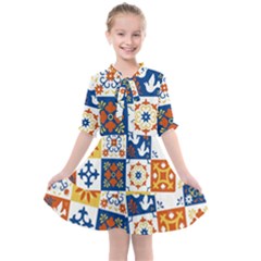 Mexican-talavera-pattern-ceramic-tiles-with-flower-leaves-bird-ornaments-traditional-majolica-style- Kids  All Frills Chiffon Dress by Ket1n9