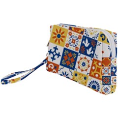 Mexican-talavera-pattern-ceramic-tiles-with-flower-leaves-bird-ornaments-traditional-majolica-style- Wristlet Pouch Bag (small) by Ket1n9