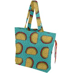 Taco-drawing-background-mexican-fast-food-pattern Drawstring Tote Bag by Ket1n9