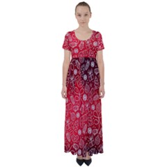 Christmas Pattern Red High Waist Short Sleeve Maxi Dress by Grandong