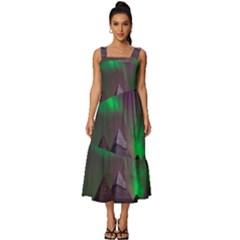 Aurora Stars Sky Mountains Snow Aurora Borealis Square Neckline Tiered Midi Dress by Grandong