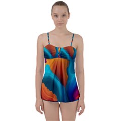 Colorful Fluid Art Abstract Modern Babydoll Tankini Set