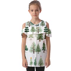 Christmas Trees Fold Over Open Sleeve Top by Vaneshop