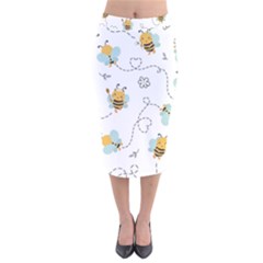 Bee Art Pattern Design Wallpaper Background Print Velvet Midi Pencil Skirt by Vaneshop