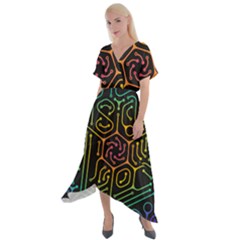 Circuit Hexagonal Geometric Pattern Background Pattern Cross Front Sharkbite Hem Maxi Dress