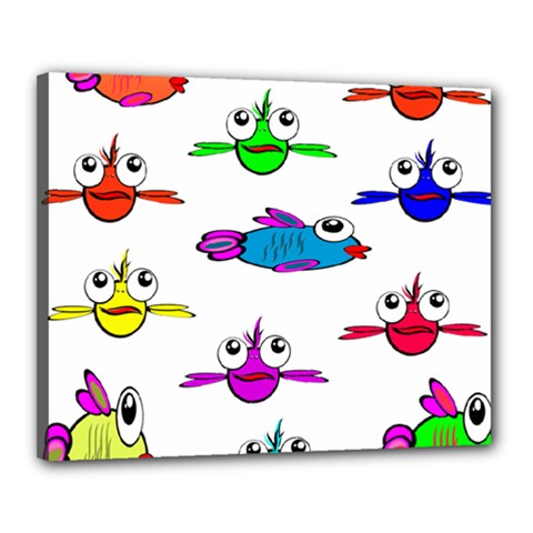 Fish Swim Cartoon Funnycute Canvas 20  X 16  (stretched) by Sapixe