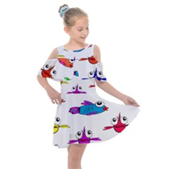 Fish Swim Cartoon Funnycute Kids  Shoulder Cutout Chiffon Dress by Sapixe