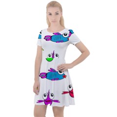 Fish Swim Cartoon Funnycute Cap Sleeve Velour Dress  by Sapixe