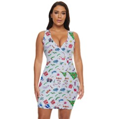 Illustration Christmas Pattern Draped Bodycon Dress by Pakjumat