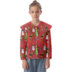 Santa Snowman Gift Holiday Kids  Peter Pan Collar Blouse by Pakjumat